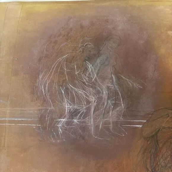 Signed 1987 MARIA SCOTTI: STUDY WITH THREE WOMEN Pastel / Graphite On Paper